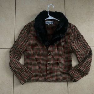 Vintage Fur trim plaid blazer